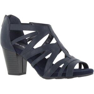 BOGO Easy Street Navy Faux Vegan Leather Caged Heeled Sandals sz 9.5 Super flex